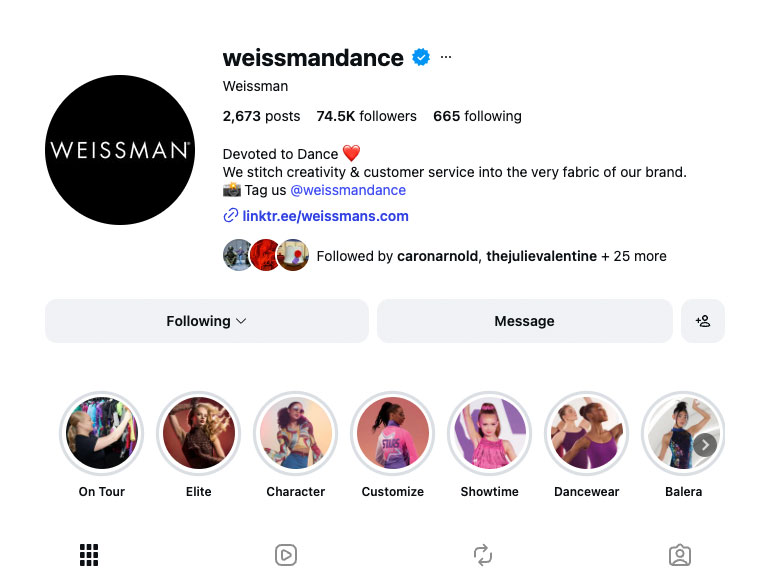 Weissman Dancewear Social Media